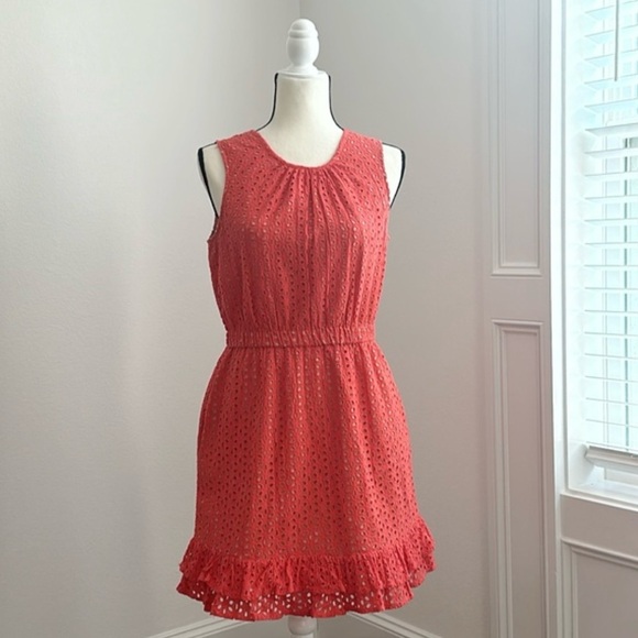 PETER SOM | Midi Eyelet Dress | Coral | Size 8 - Picture 3 of 14